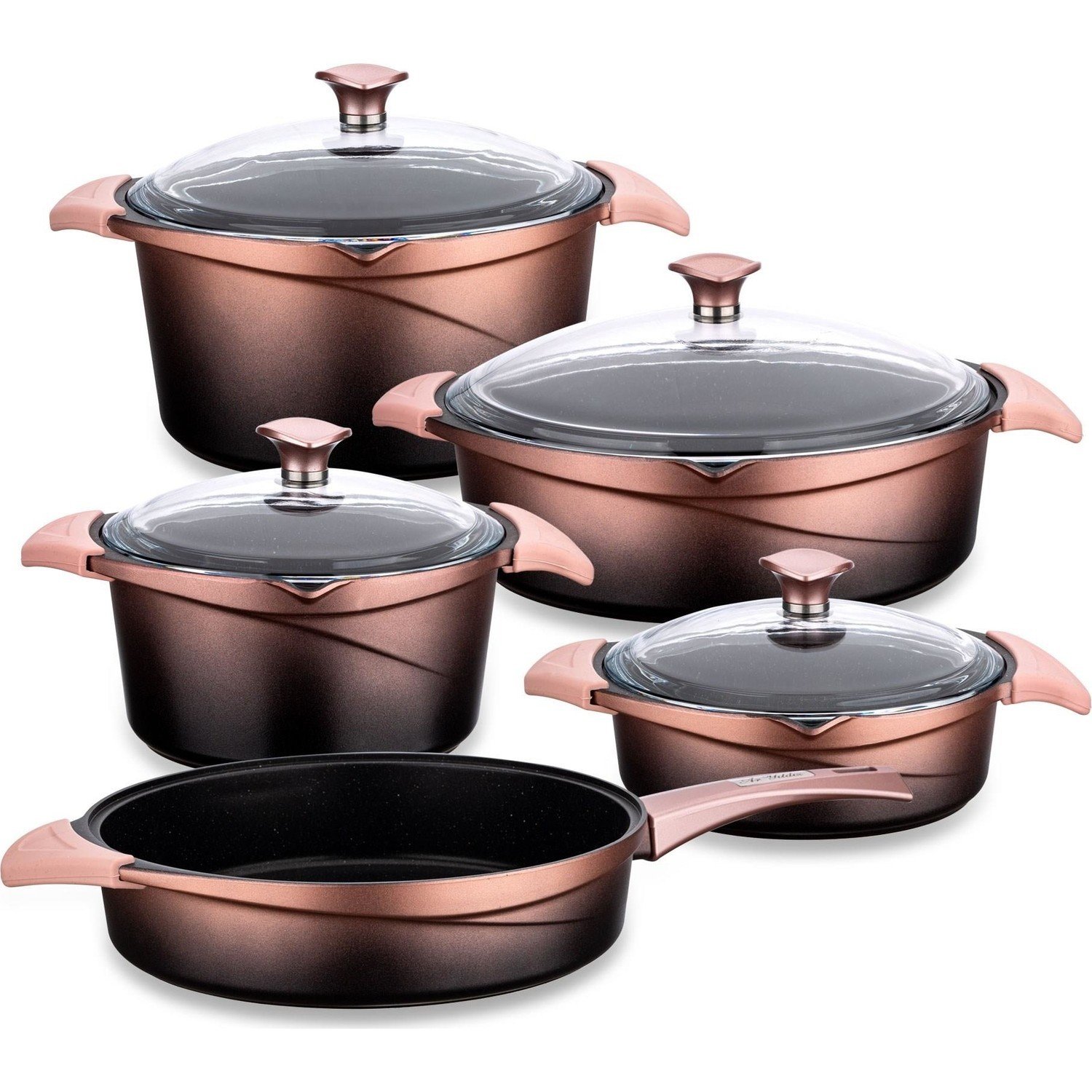 Aryıldız Flipper Rose Gold Siyah 9 Parça Döküm Tencere Set