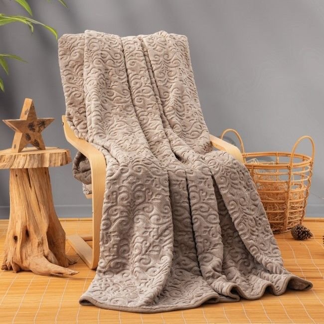 Cotton Box Emboss Çift Kişilik Battaniye Bej