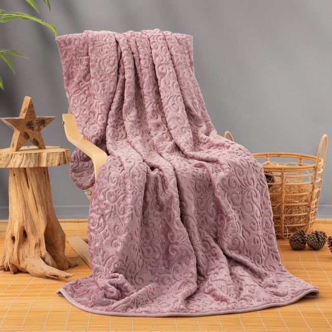 Cotton Box Emboss Çift Kişilik Battaniye Gül Kurusu