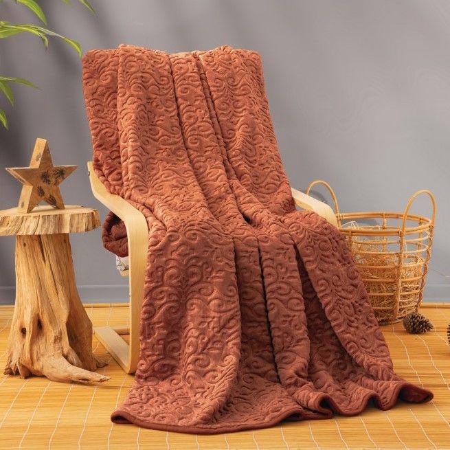 Cotton Box Emboss Çift Kişilik Battaniye Kiremit