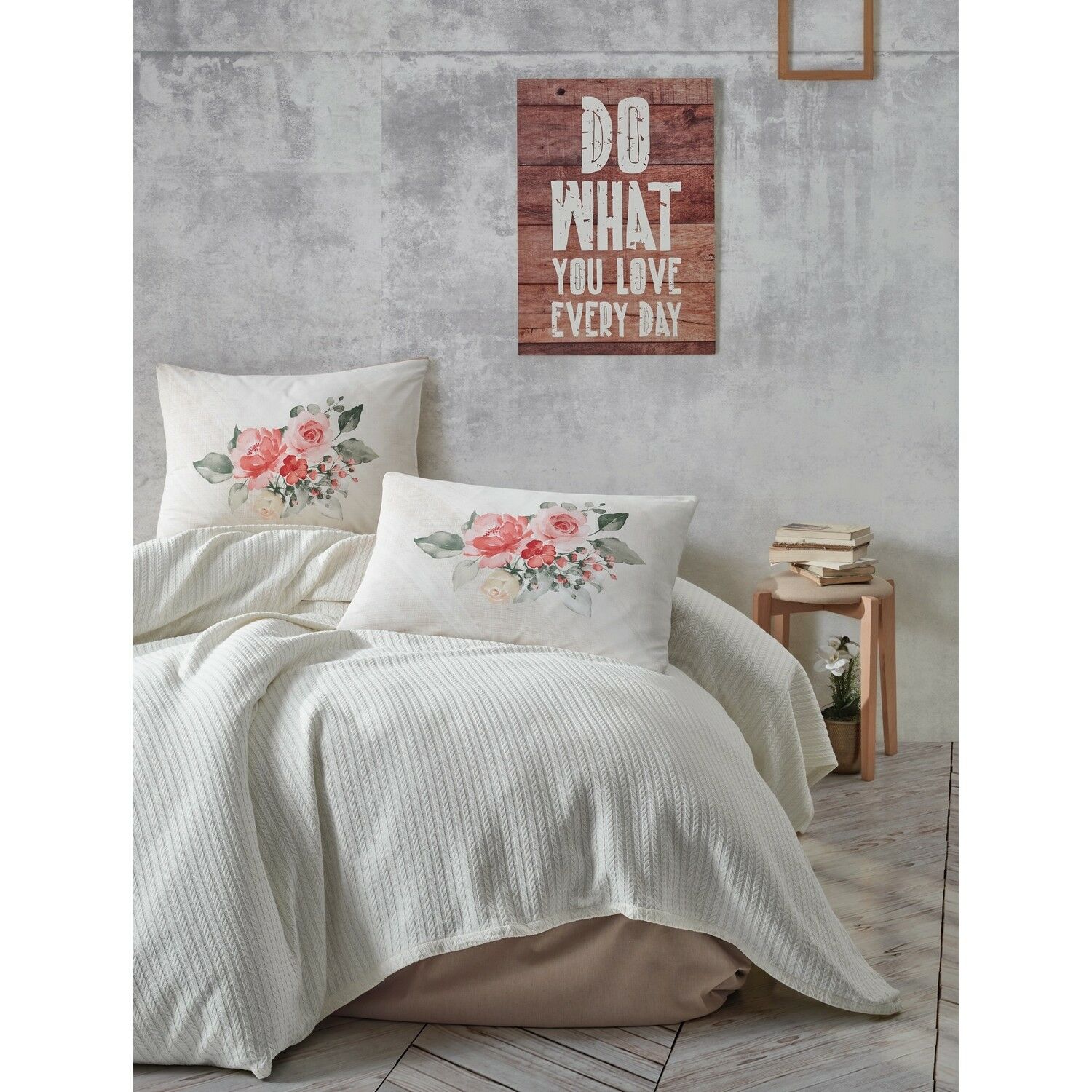 Cotton Box Bond Tek Kişilik Pike Takımı Rosanna Krem
