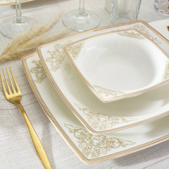 Emsan Fine Bone Masal Gold 61 Parça 12 Kişilik Kare Yemek Takımı