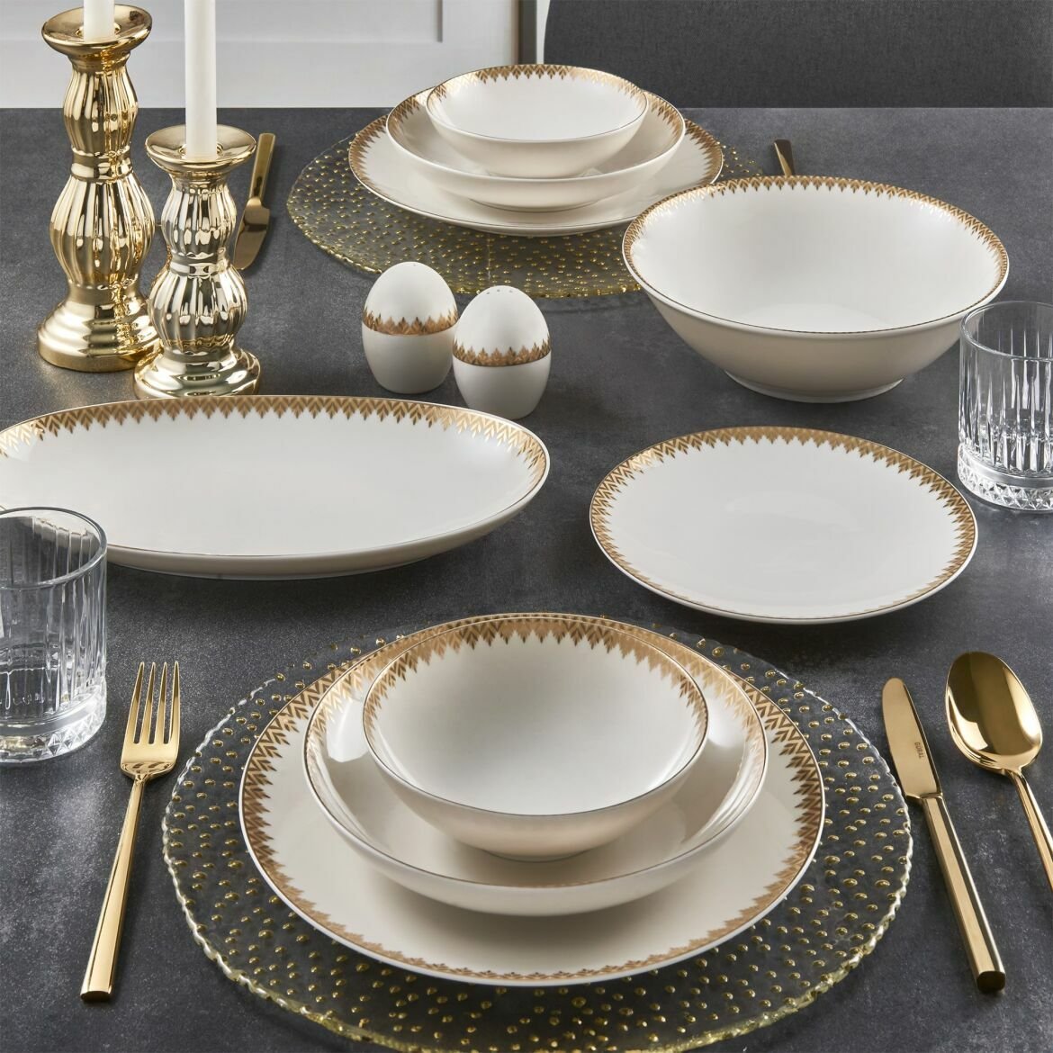 Güral Porselen Camelia 54 Parça 12 Kişilik Yemek Takımı - 6419 Gold