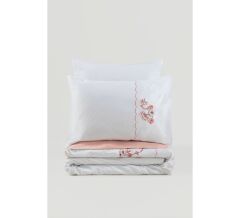 3D Nakışlı Cotton Box Saten Çift Kişilik Nevresim Takımı Tiny Pudra