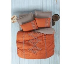 Cotton Box Puff Nakışlı Çift Kişilik Nevresim Takımı Liya Kiremit-Bej