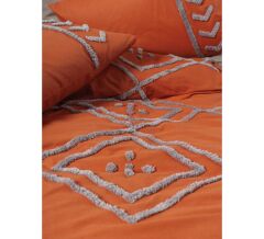 Cotton Box Puff Nakışlı Çift Kişilik Nevresim Takımı Liya Kiremit-Bej