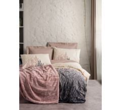 Cotton Box Çift Kişilik Trim Battaniyeli Nevresim Takımı Smooth Pudra