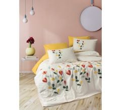 Cotton Box Puff Nakışlı Çift Kişilik Nevresim Takımı Nella Hardal