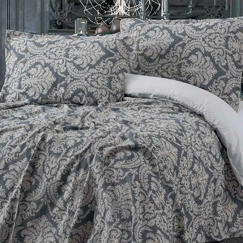 Maxstyle Jakarlı Vintage Gri Yatak Örtüsü Çift Kişilik