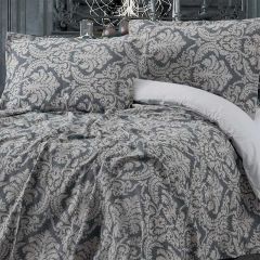 Maxstyle Jakarlı Vintage Gri Yatak Örtüsü Çift Kişilik