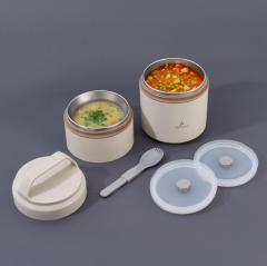 Aryıldız Bento Yuvarlak 2 Katlı Lunch Box Yemek Termosu Bej 1200 ml